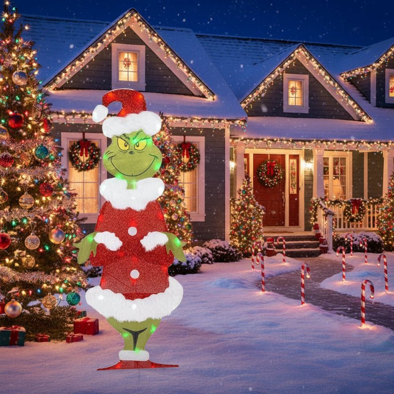 TWINKLON – Decoración festiva de jardín Grinch con iluminación LED para ambiente navideño en exteriores
