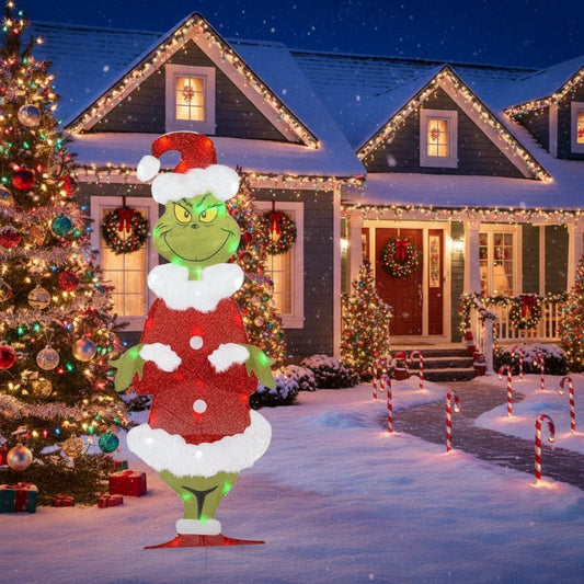 TWINKLON – Decoración festiva de jardín Grinch con iluminación LED para ambiente navideño en exteriores