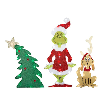 TWINKLON – Decoración festiva de jardín Grinch con iluminación LED para ambiente navideño en exteriores