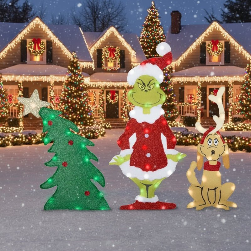 TWINKLON – Decoración festiva de jardín Grinch con iluminación LED para ambiente navideño en exteriores