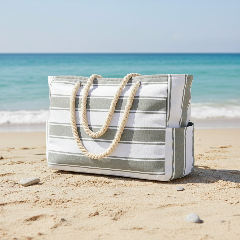Große Strandtasche mit Reißverschluss - Wasserdicht und Praktisch für Strand und Reisen 13