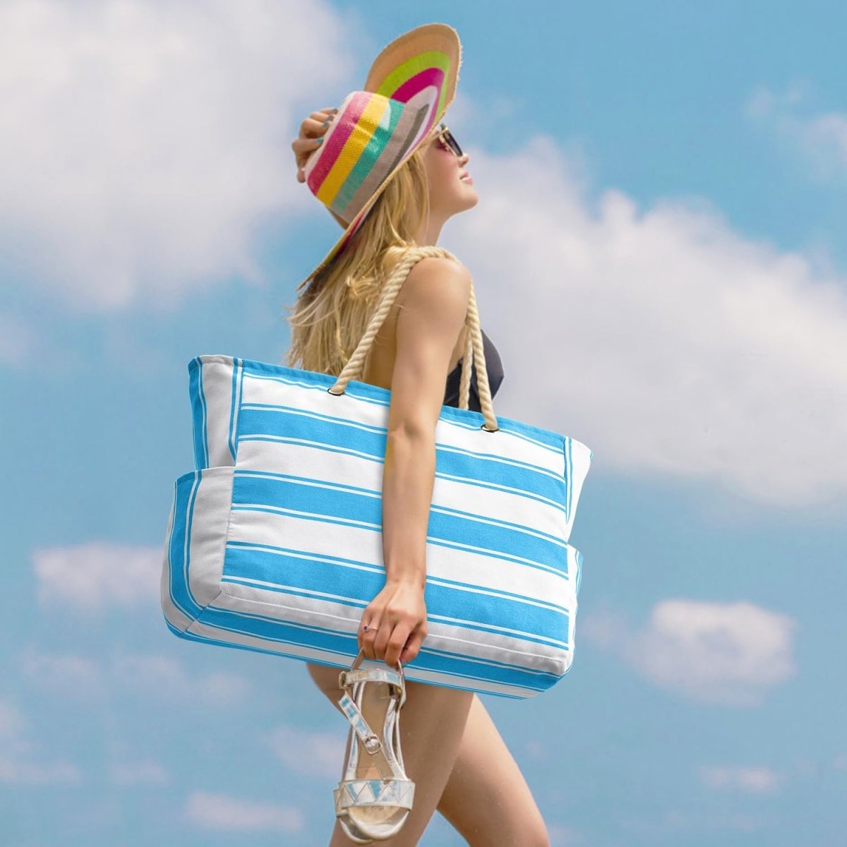 Große Strandtasche mit Reißverschluss - Wasserdicht und Praktisch für Strand und Reisen 4