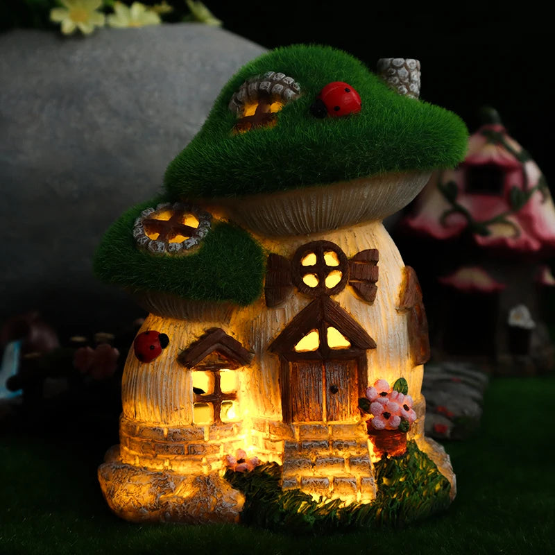 Grüne Solar-Pilzhaus-Skulptur - Dekorative Gartendekoration für Außenbereich 2