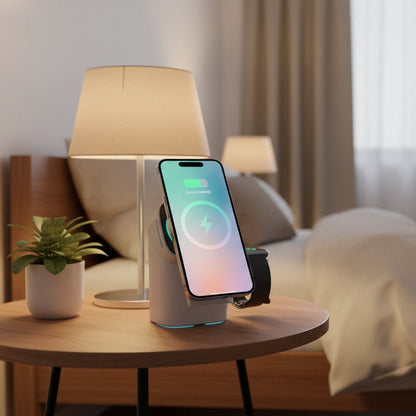 ROTACHARGE – 3-in-1 draadloze oplader met draaifunctie voor smartphone, horloge en koptelefoon