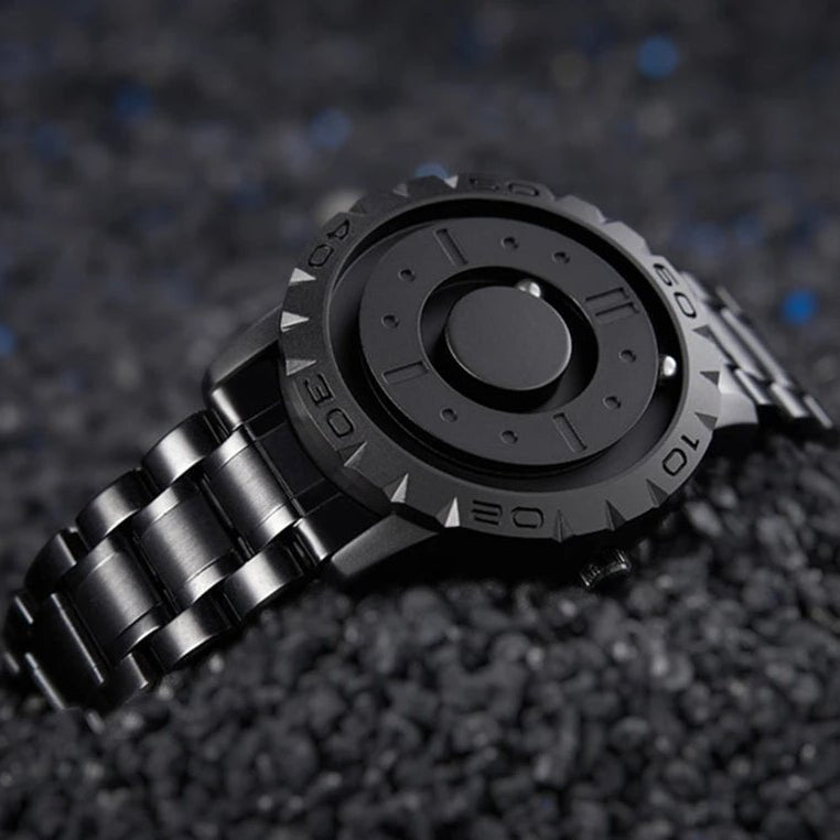 Magnetic Ball Watch - Magnetic ball watch with stainless steel case & mesh bracelet - Futuristic time display for technology lovers