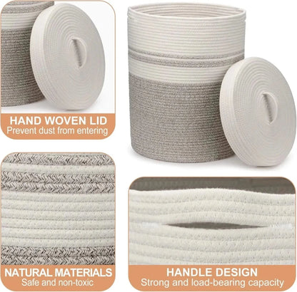 COTOLUX – Cesto de ropa con tapa de cuerda de algodón para mantas y ropa de cama