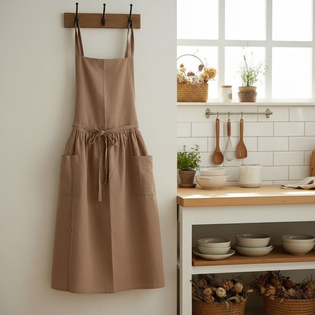 KITCHENFIT – Delantal de algodón elegante con prácticos bolsillos de almacenamiento