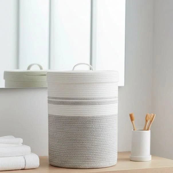 COTOLUX – Cesto de ropa con tapa de cuerda de algodón para mantas y ropa de cama