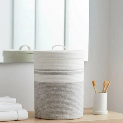 COTOLUX – Cesto de ropa con tapa de cuerda de algodón para mantas y ropa de cama