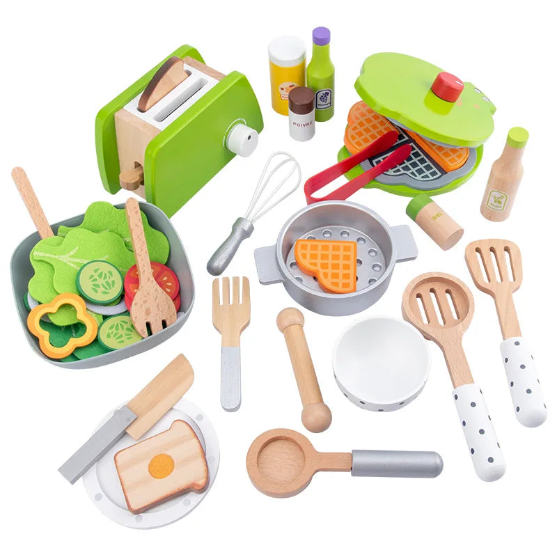  Holzspiel -Set - Realistische Holzküchenspielzeug mit Holz-3