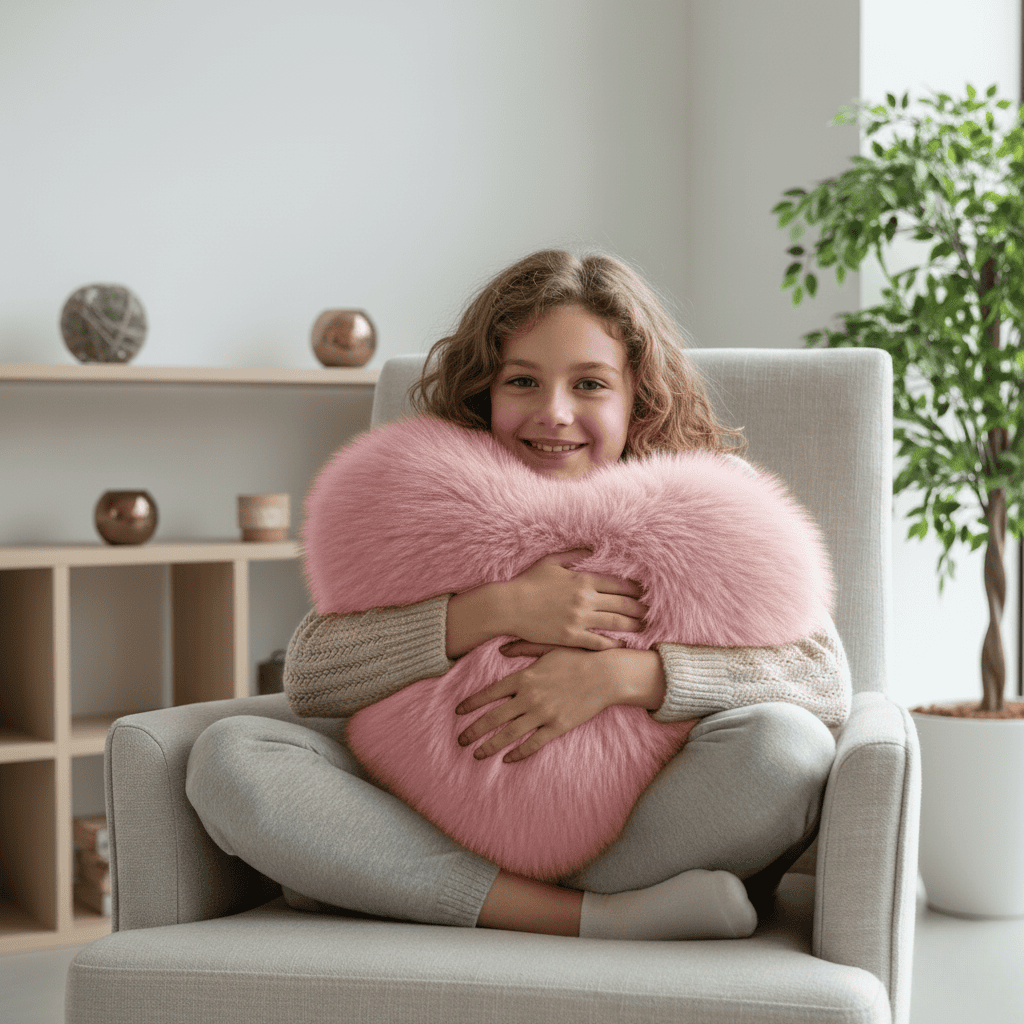 HEARTLUX – Weiches Herzkissen aus Kunstfell für moderne Wohndekoration 3