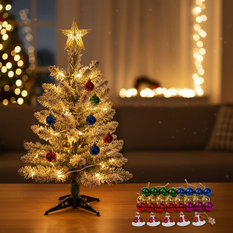 HOLLYGLOW – Beleuchtetes 60 cm Mini-Weihnachtsbaum-Set mit Dekorationen 0