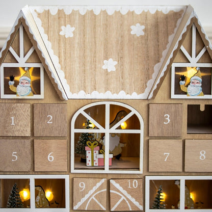 HOLLYHOME – Adventskalender in Form eines hölzernen Weihnachtshauses mit warmen LED-Lichtern 2