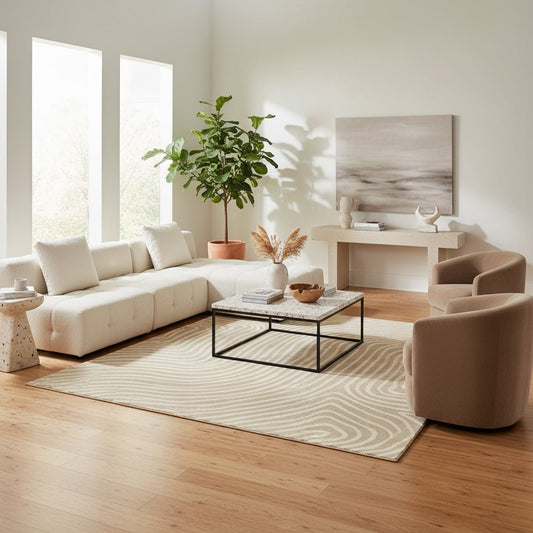 HOMEBLOOM – Beigefarbener, waschbarer Teppich mit moderner Textur für harmonische Wohn- und Schlafzimmer 0