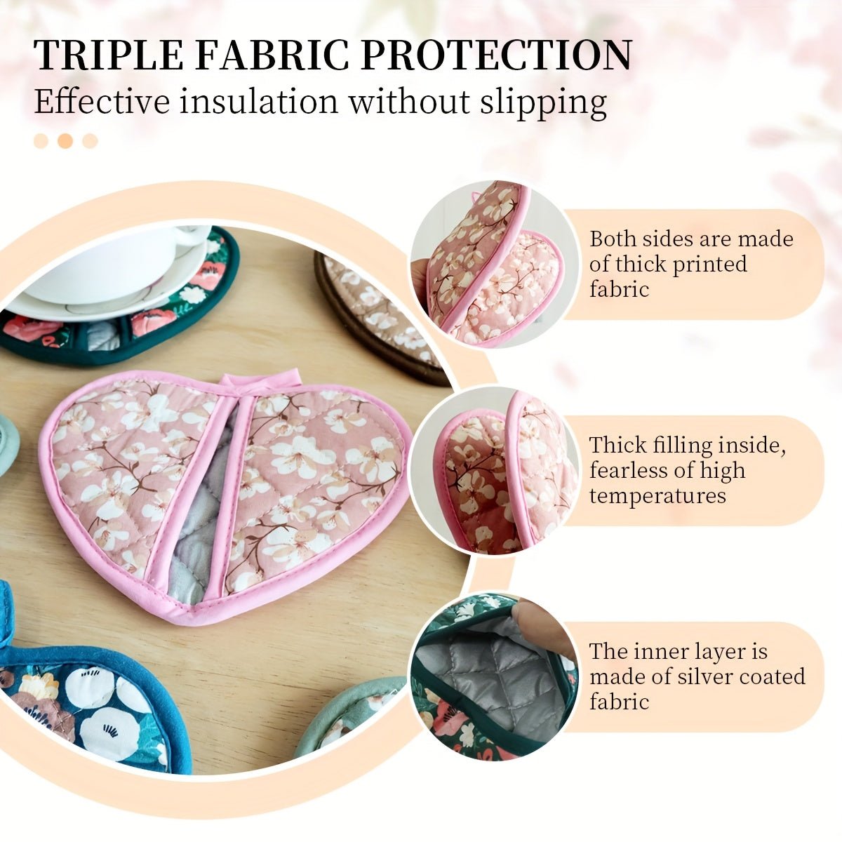 HOMESTYLE – Vintage-Topflappen in Herzform mit Blumenmuster und Hitzebeständigkeit 7