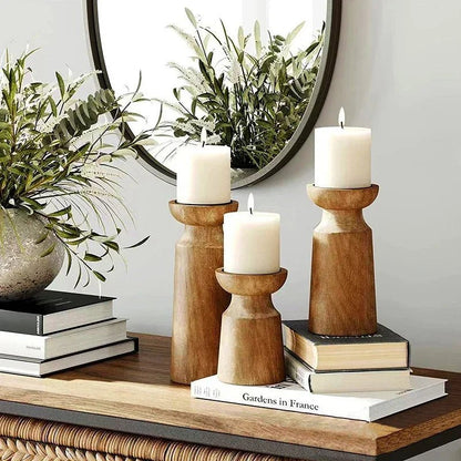 Handgefertigte Holz Kerzenhalter – 3er Set im Retro-Stil für elegante Dekoration 0