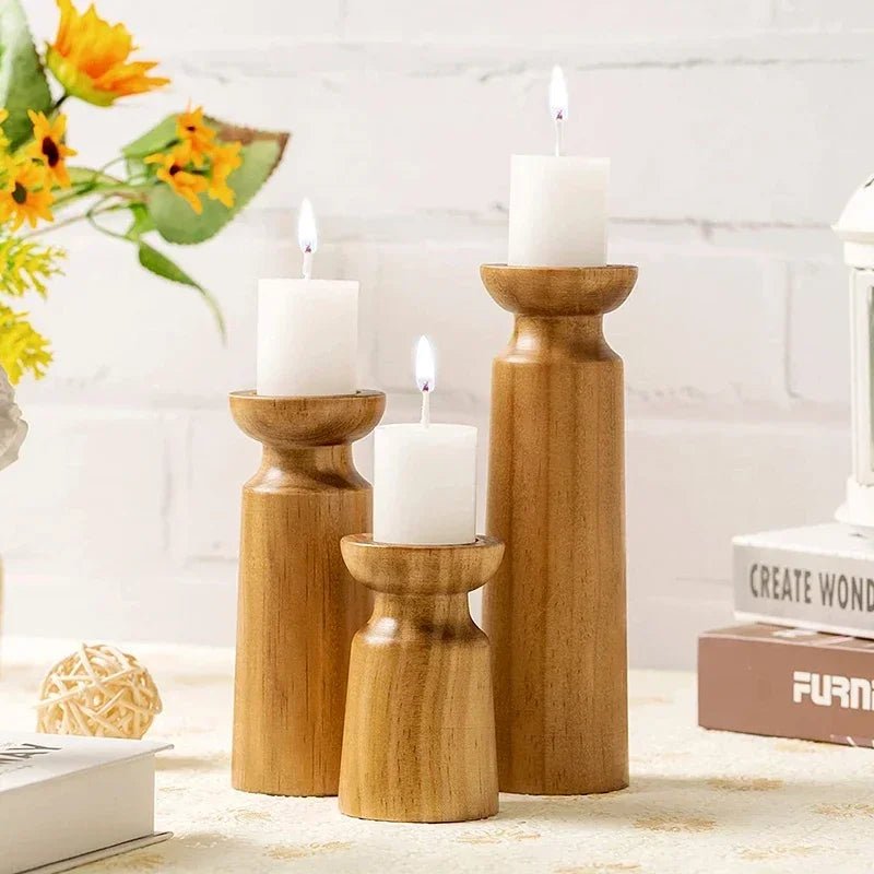 Handgefertigte Holz Kerzenhalter – 3er Set im Retro-Stil für elegante Dekoration 2