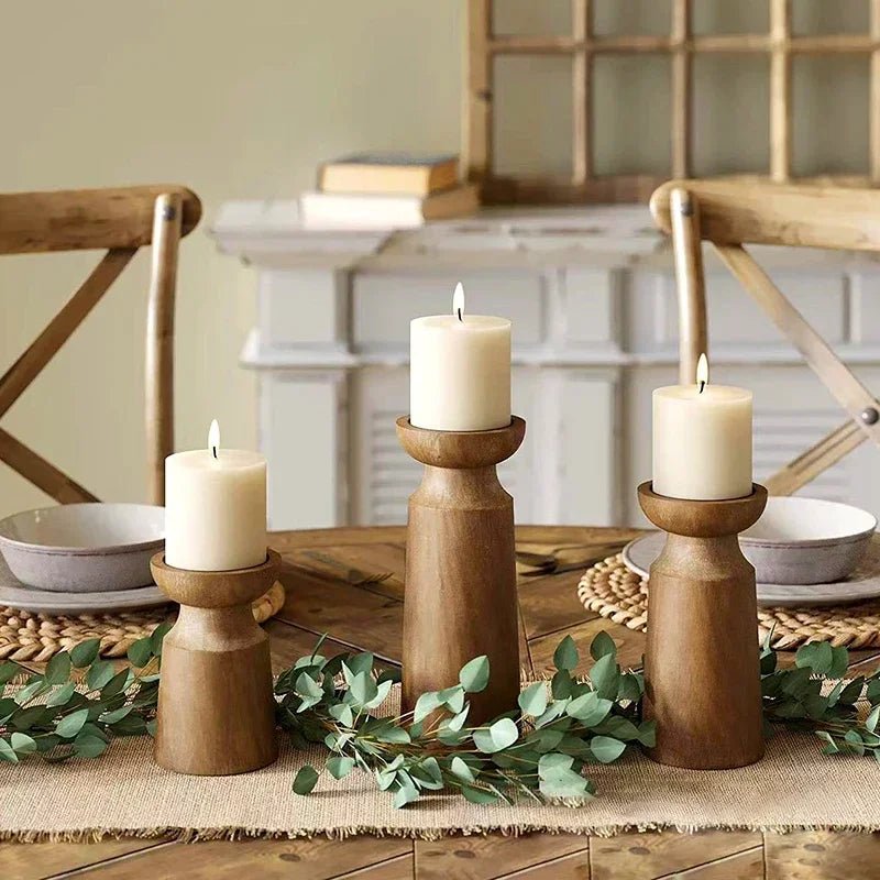 Handgefertigte Holz Kerzenhalter – 3er Set im Retro-Stil für elegante Dekoration 3