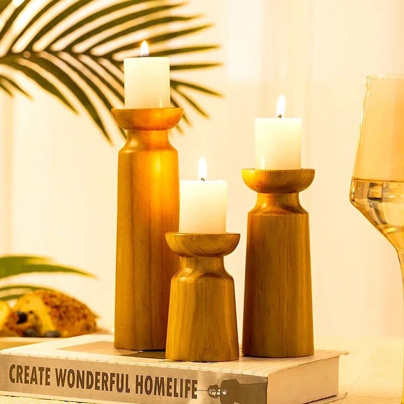 Handgefertigte Holz Kerzenhalter – 3er Set im Retro-Stil für elegante Dekoration 4