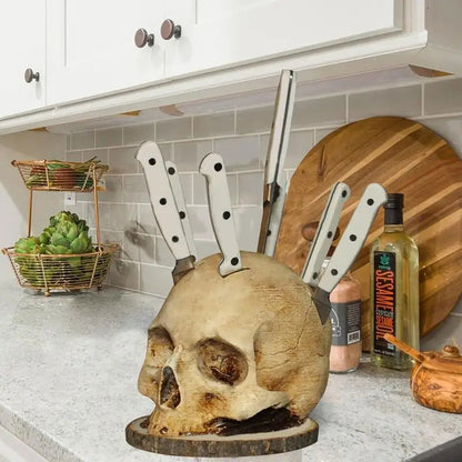 Gothic Skull Knife Holder - Handmade knife holder with skull design for up to 7 knives
