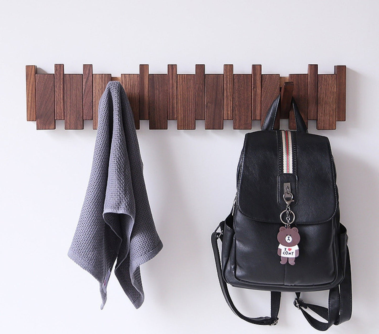 PIANOHANG Wall Rack - Handmade wooden wall coat rack in piano design with folding hooks