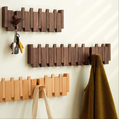 PIANOHANG Wall Rack - Handmade wooden wall coat rack in piano design with folding hooks