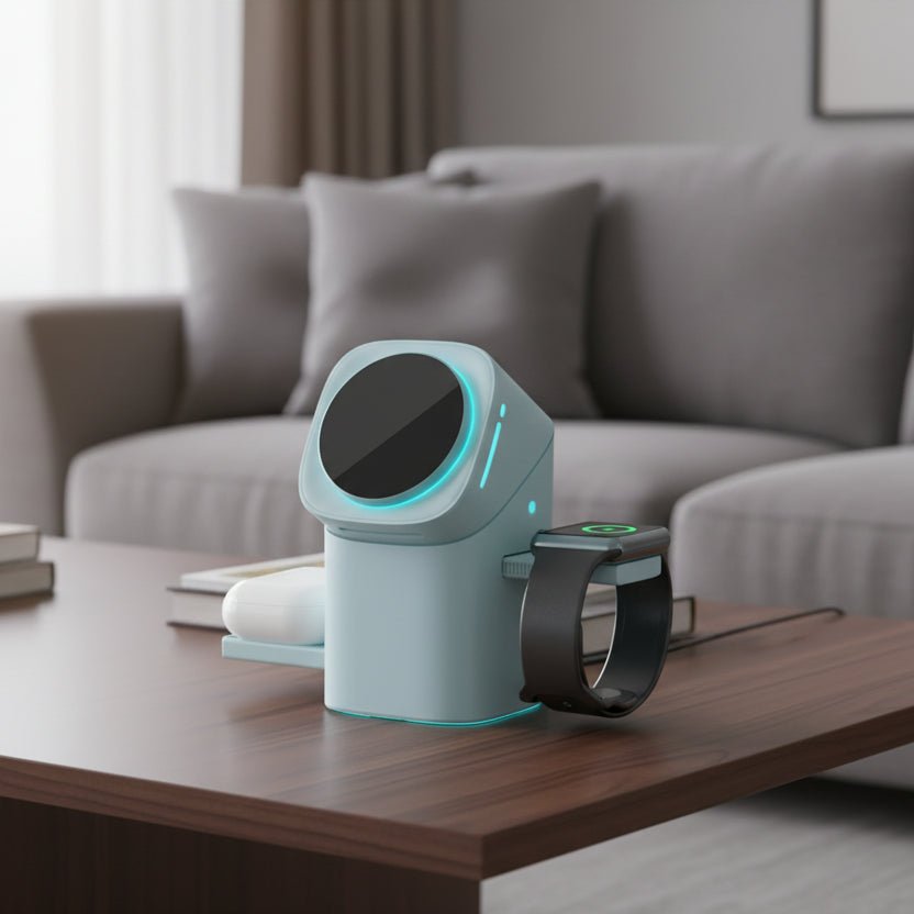 ROTACHARGE – 3-in-1 draadloze oplader met draaifunctie voor smartphone, horloge en koptelefoon