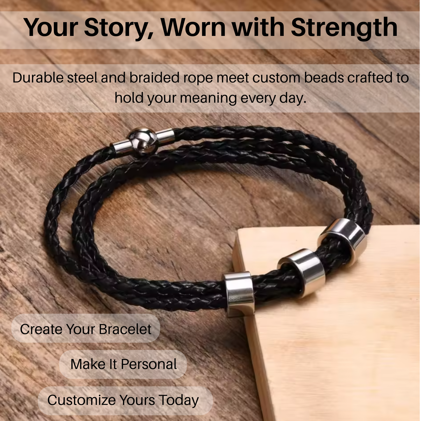 BRANIVO – Men's braided bracelet with personalized name beads