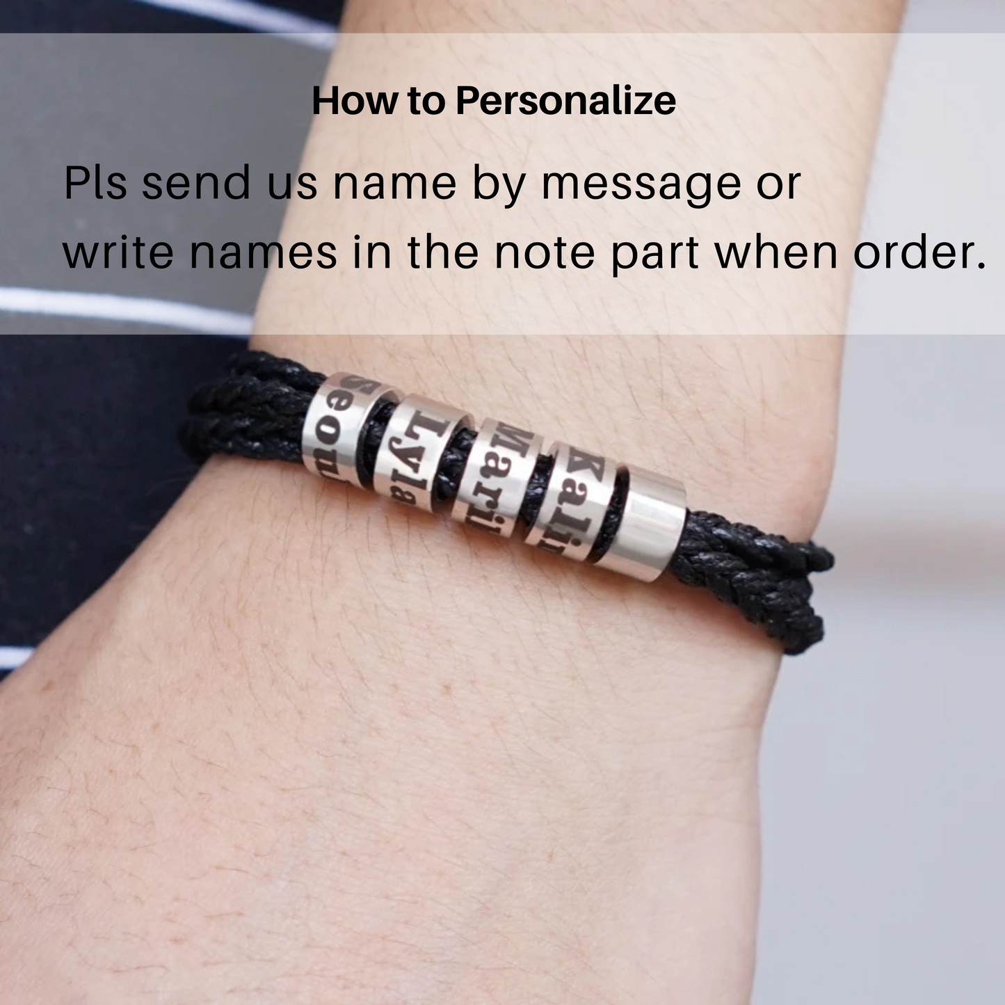 BRANIVO – Men's braided bracelet with personalized name beads