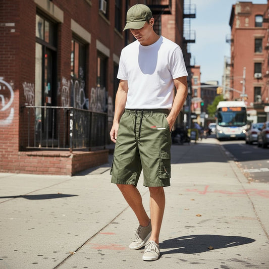 Herren Cargo Shorts - Atmungsaktive Kurze Hosen mit Elastischem Bund und Taschen 0
