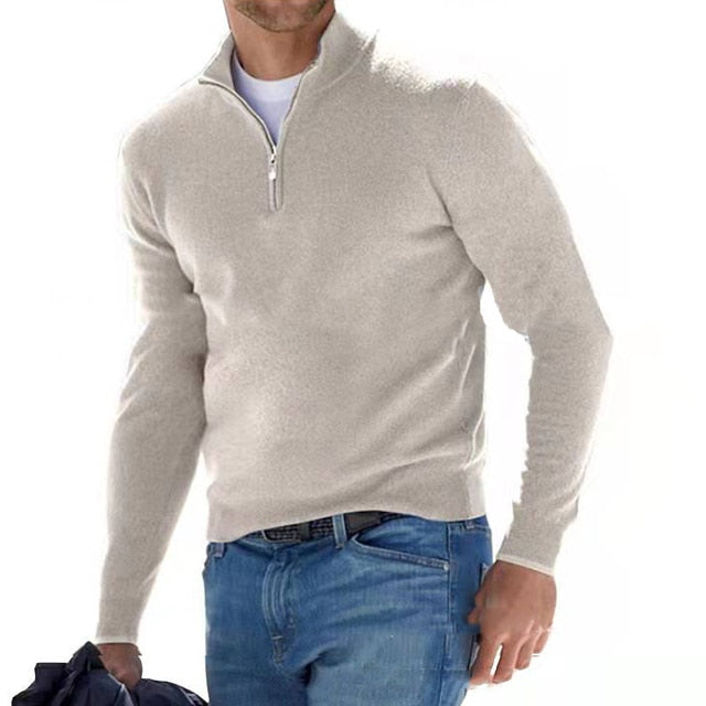 Luca Belloni Merino Sweater - Men's V-neck jumper with zip & stain protection