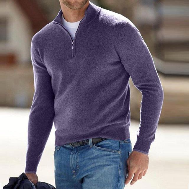 Luca Belloni Merino Sweater - Men's V-neck jumper with zip & stain protection