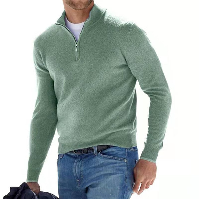 Luca Belloni Merino Sweater - Men's V-neck jumper with zip & stain protection