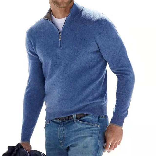Luca Belloni Merino Sweater - Men's V-neck jumper with zip & stain protection