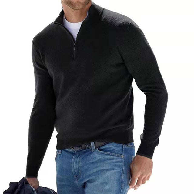 Luca Belloni Merino Sweater - Men's V-neck jumper with zip & stain protection