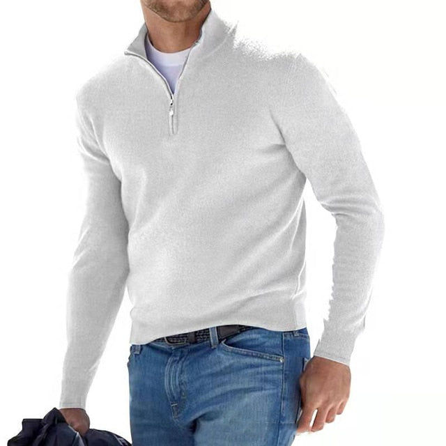 Luca Belloni Merino Sweater - Men's V-neck jumper with zip & stain protection