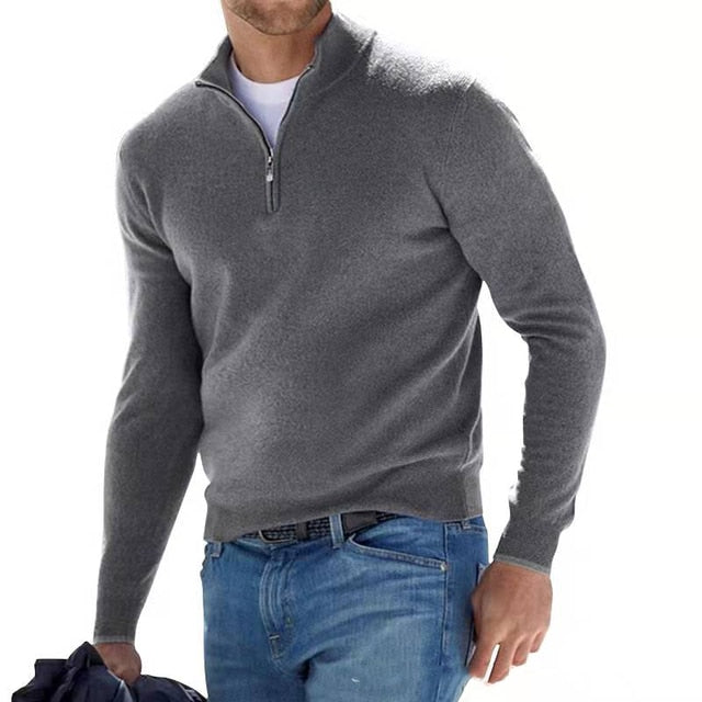 Luca Belloni Merino Sweater - Men's V-neck jumper with zip & stain protection