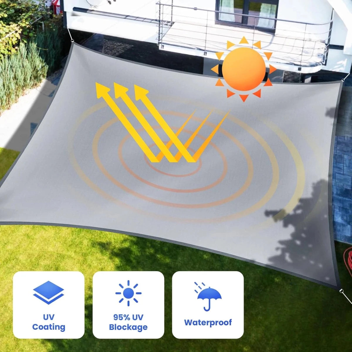 Hochdichtes Sonnensegel Wasserdicht - 95 % UV-Schutz für Terrasse und Garten 1