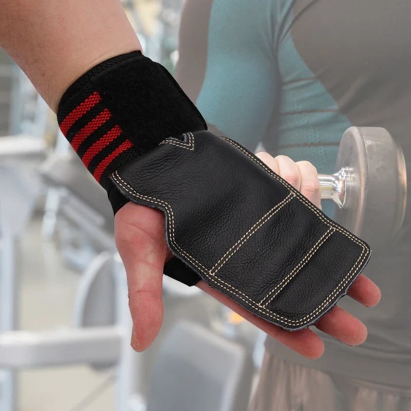 Hochwertige Gewichtheberhandschuhe aus Rindsleder mit Rutschfesten Griffen für Crossfit und Fitness 4