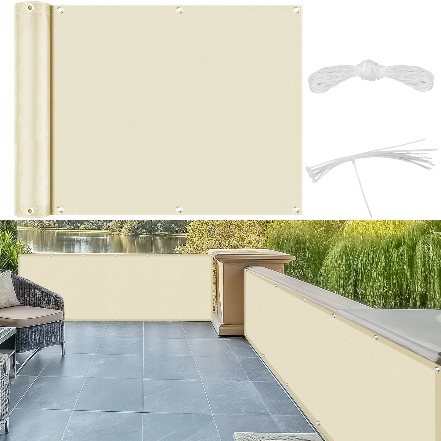 Hochwertiger Balkon-Sichtschutz aus Polyester – UV- und Wasserschutz, 90 x 600 cm 7