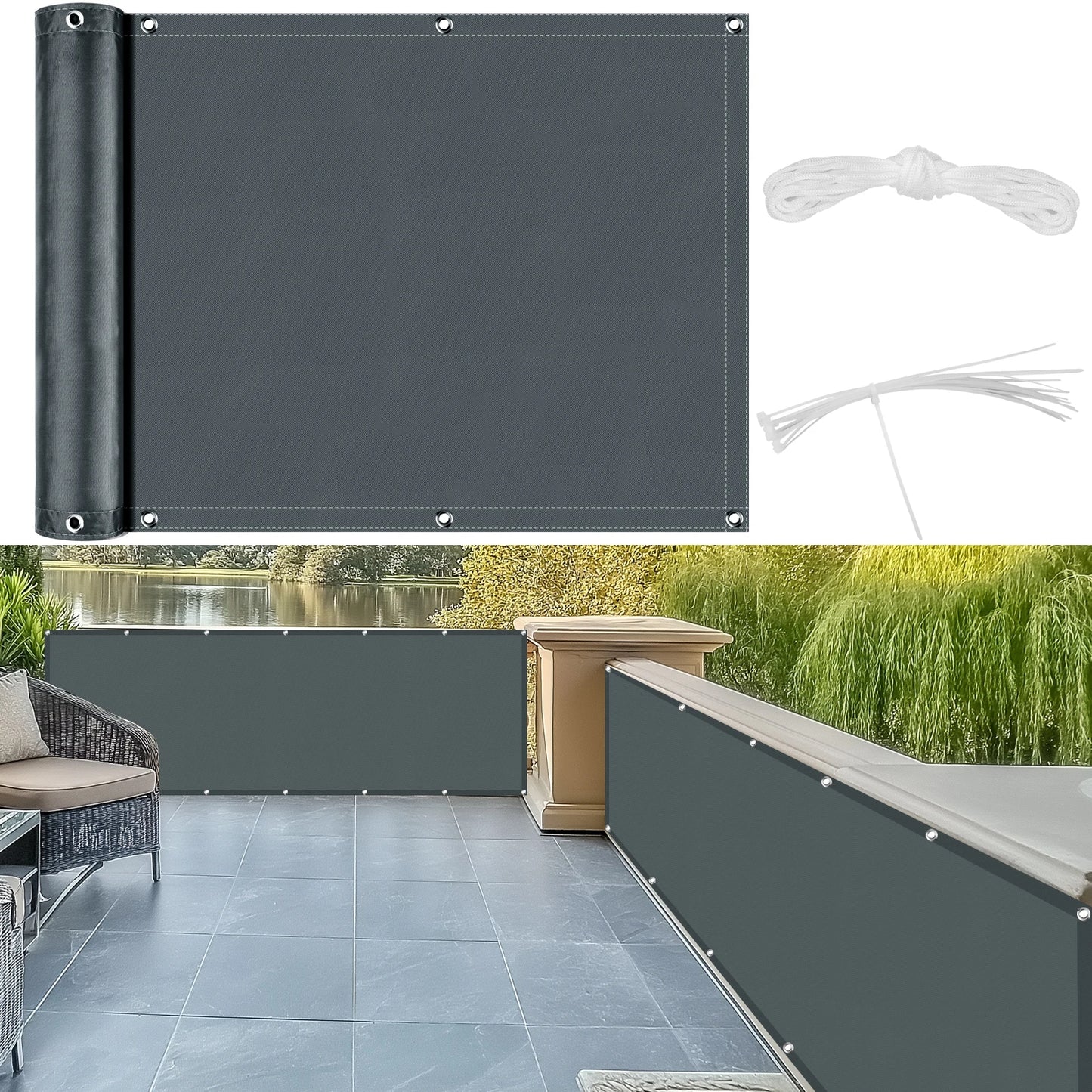 Hochwertiger Balkon-Sichtschutz aus Polyester – UV- und Wasserschutz, 90 x 600 cm 8