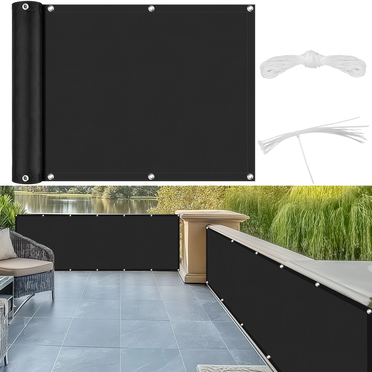 Hochwertiger Balkon-Sichtschutz aus Polyester – UV- und Wasserschutz, 90 x 600 cm 9
