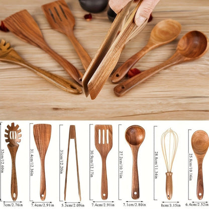 Hochwertiges 7-teiliges Küchenutensilien Set aus Holz für stilvolles Kochen und Anti-Stick-Pfannen-2
