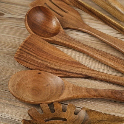Hochwertiges 7-teiliges Küchenutensilien Set aus Holz für stilvolles Kochen und Anti-Stick-Pfannen-4