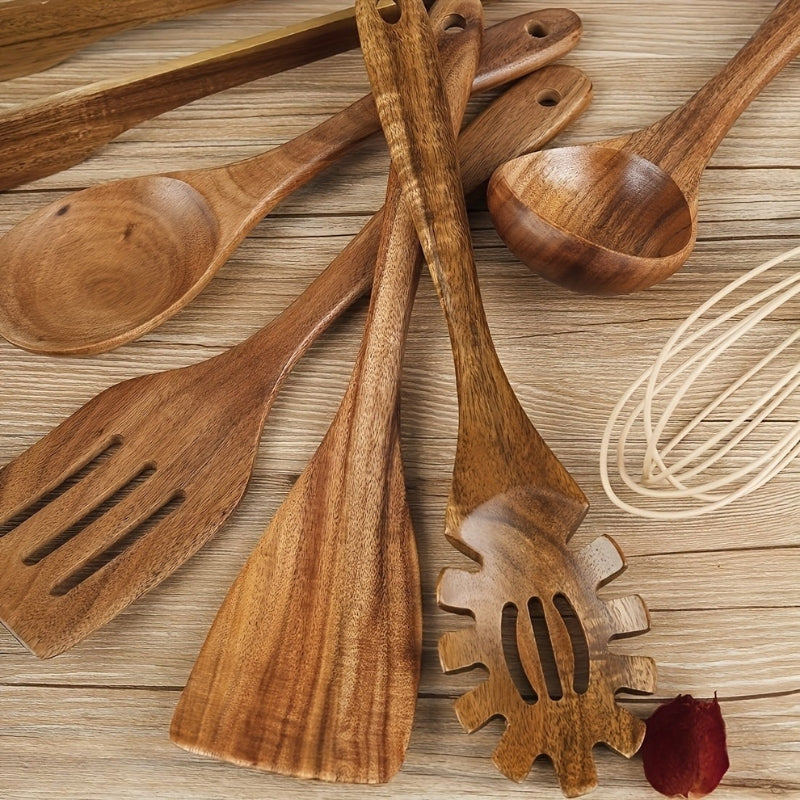 Hochwertiges 7-teiliges Küchenutensilien Set aus Holz für stilvolles Kochen und Anti-Stick-Pfannen-3