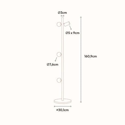 HULORA – Lampadaire modulaire avec globes en verre et spot