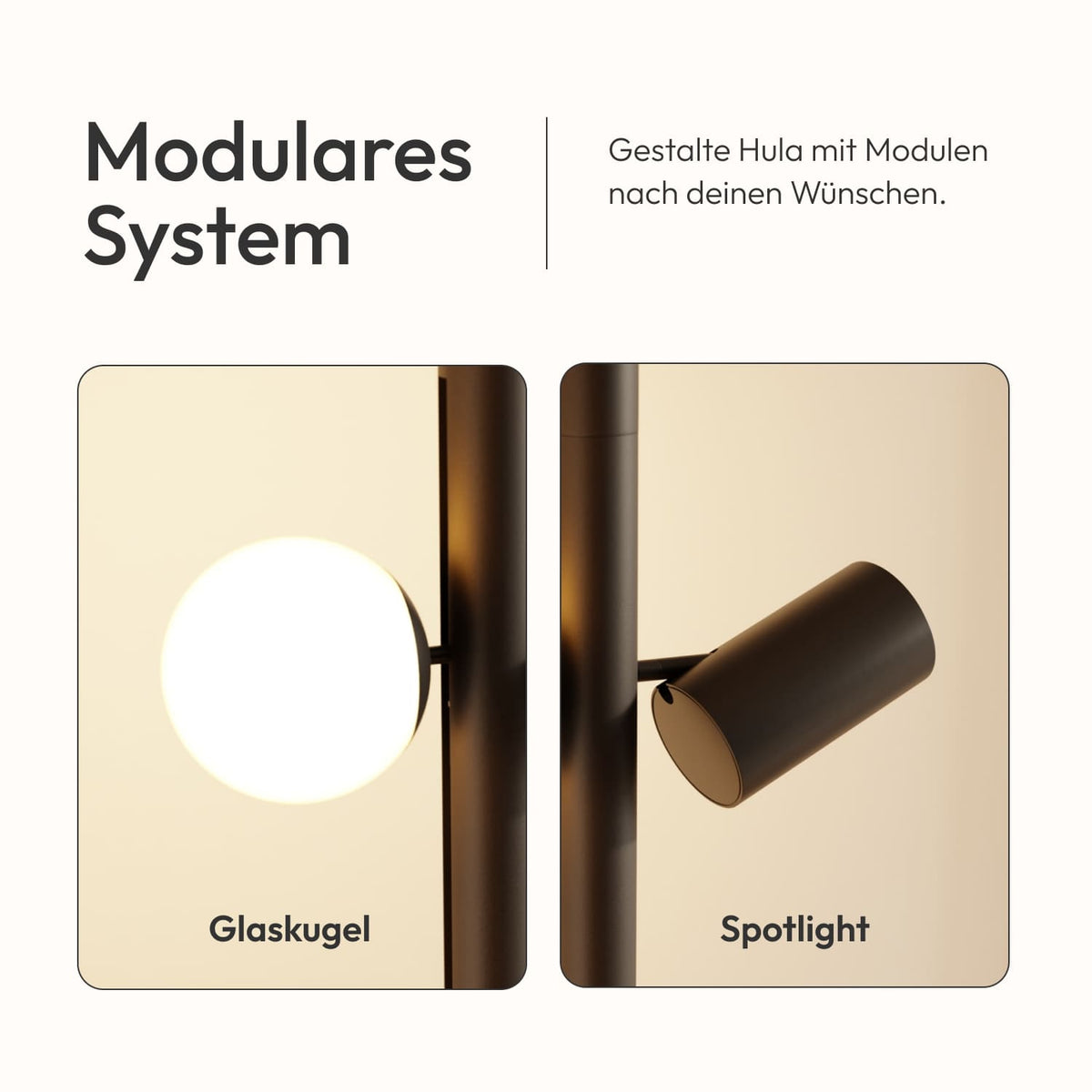 HULORA – Lampadaire modulaire avec globes en verre et spot