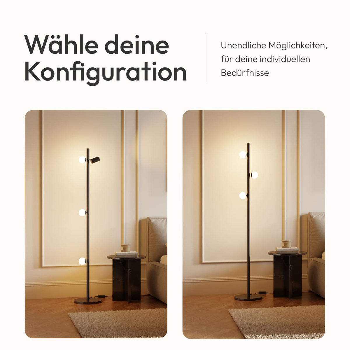 HULORA – Lampadaire modulaire avec globes en verre et spot