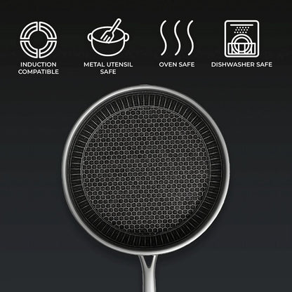 HexaCook – Poêle hybride en acier inoxydable avec revêtement antiadhésif et design Hexa