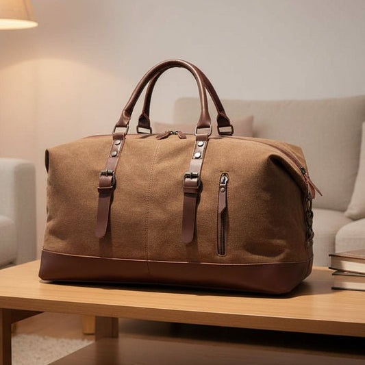 BOLDARA – Sac de voyage en cuir pour homme avec corps en toile robuste et détails élégants